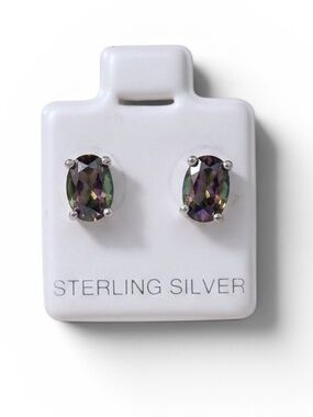 Mystic Topaz and 925 Sterling Silver Oval Stud Earrings (NEW)